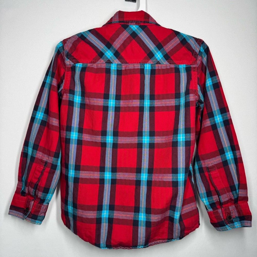 ❤️3/$30 Lucky Brand Boys Hooded(removable) Plaid Shirt Shacket Red/Blue Size 5/6 - Picture 3 of 9